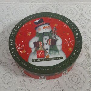 Snowman Dessert Plates Tidings of Cheer Ceramic Certified International